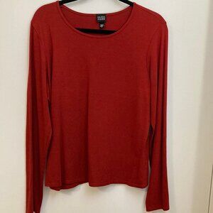 Eileen Fisher Brick Red Long Sleeve Long Sleeve Boxy Tee Shirt Large